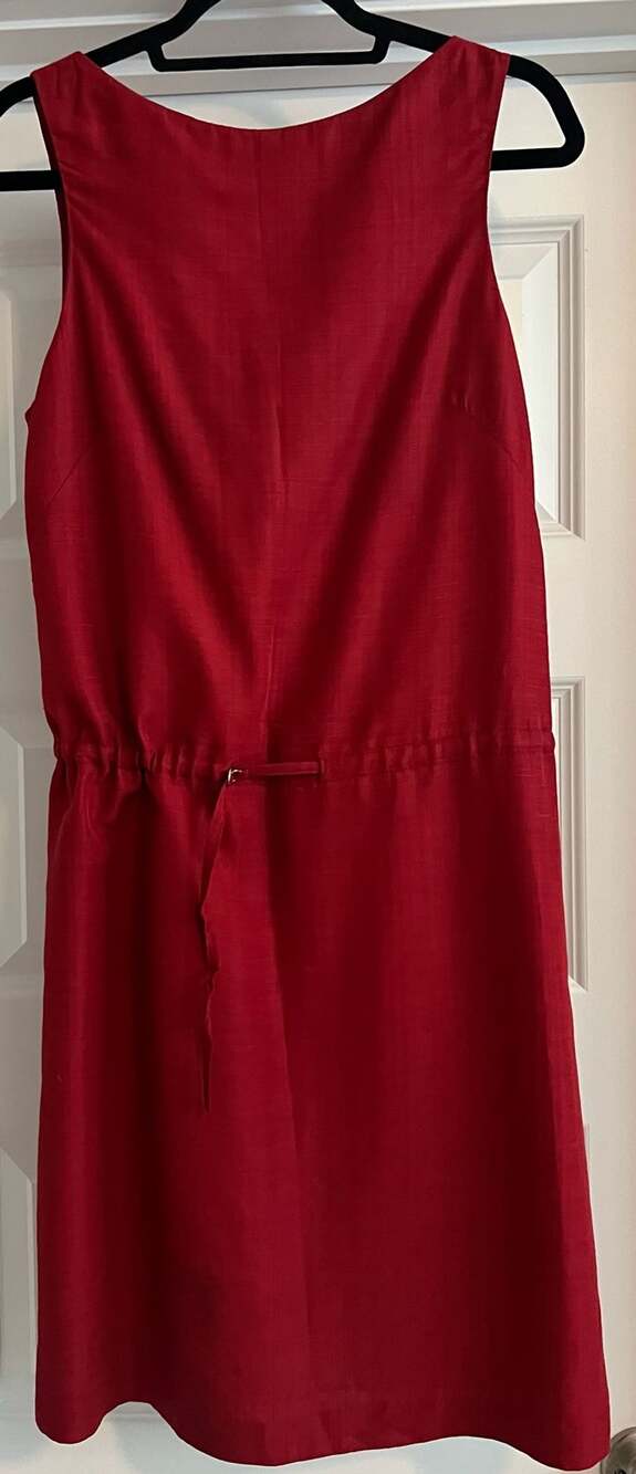 Caroll Red Viscose Linen Blend Sleeveless Drawstring Waist Dress Size 34